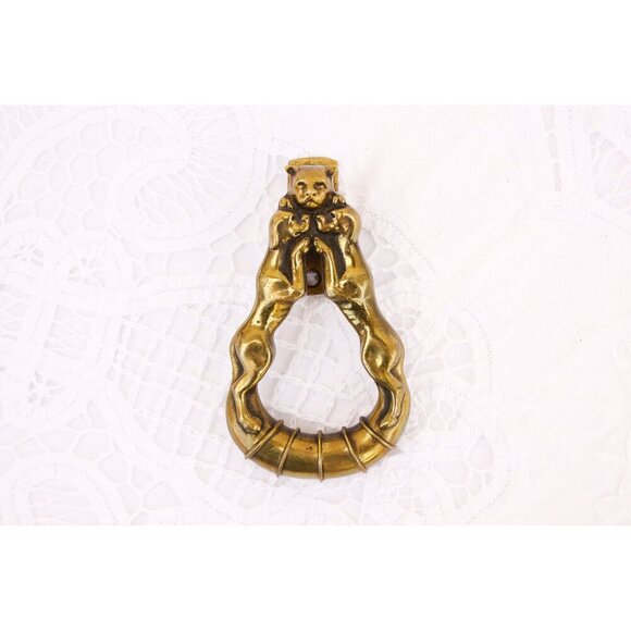 Vintage brass door knocker cat and dogs, brass hounds knocker, hunting dogs and - Picture 8 of 9